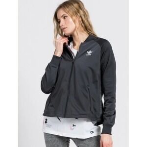Adidas Track Jacket‎ Women's M Info Poster Superstar Logo Full Zip Mock Neck